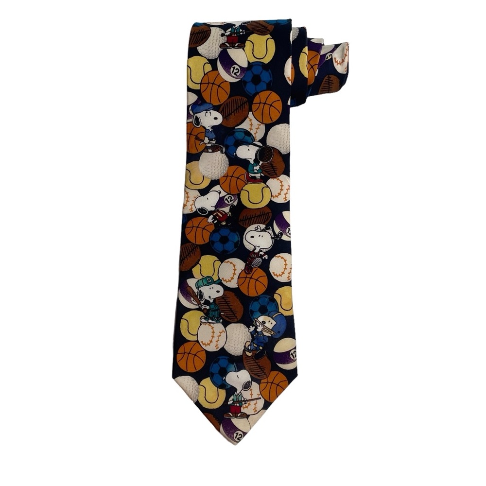 Snoopy + Friends Silk Necktie Wide Tie Sports Balls Football Golf Basketball VTG